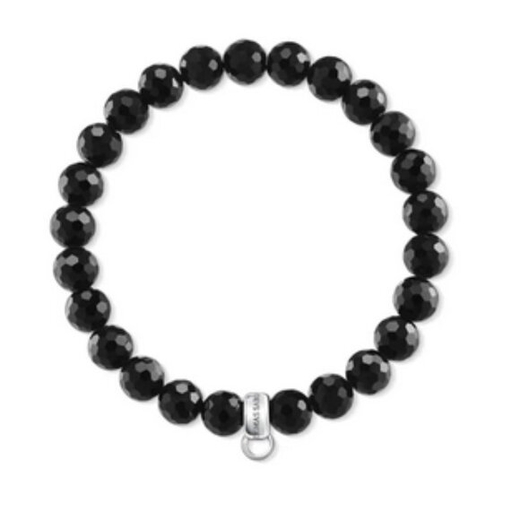 Thomas Sabo Charm Bracelet with oval obsidian beads and silver pendant letter C - Picture 2 of 11